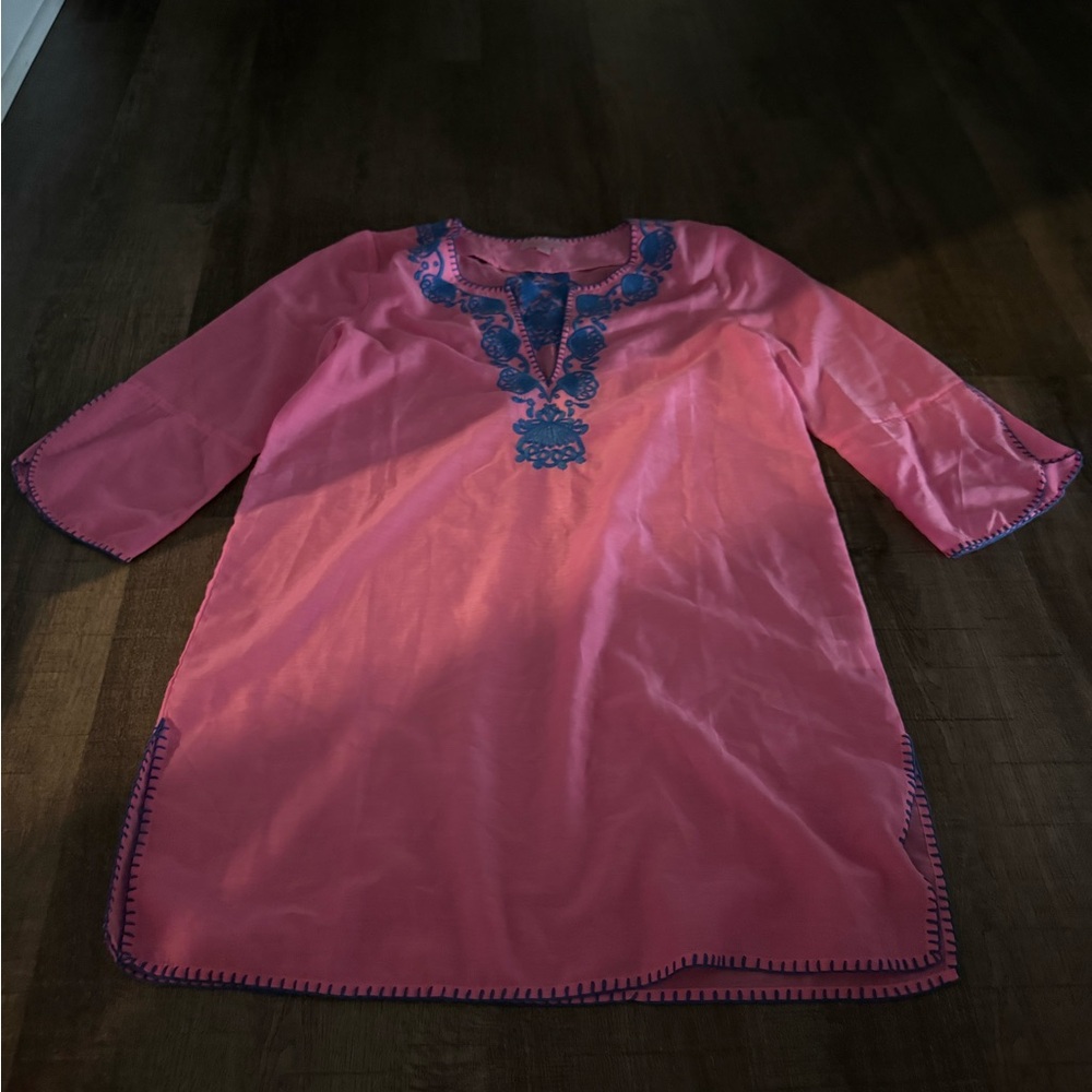 Pink Tunic with Blue Embroidery